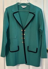 MISOOK XL Old Money Elevated Nautical Career Green Blk Knit Blazer Gold Button