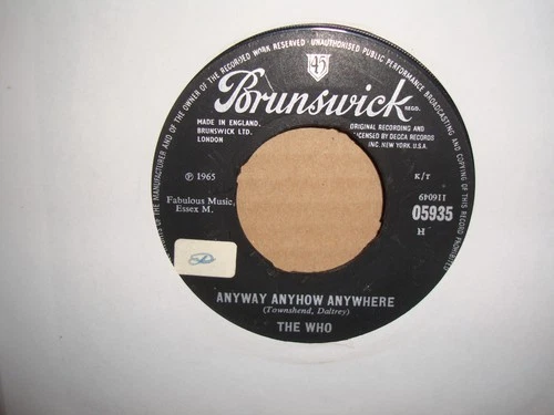 THE WHO,  ANYWAY ANYHOW ANYWHERE,  BRUNSWICK RECORDS 1965