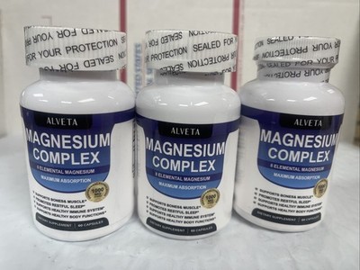 3 X Alveta Magnesium Complex 8 Essential Magnesium Supplement 1000mg 60 Caps