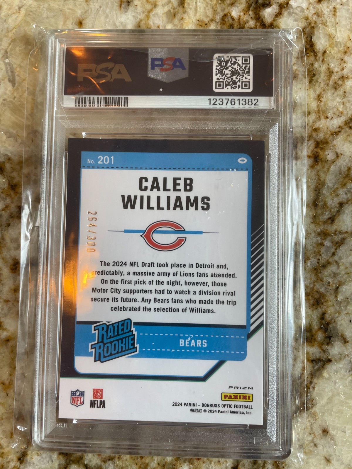 2024 Panini Donruss Optic Caleb Williams Rated Rookie Wave Prizm /300 PSA 9 RC view 2