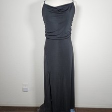 Sleeveless Maxi Dress Dark Gray/Black Cowl Neck Evening Gown Slit Formal XL