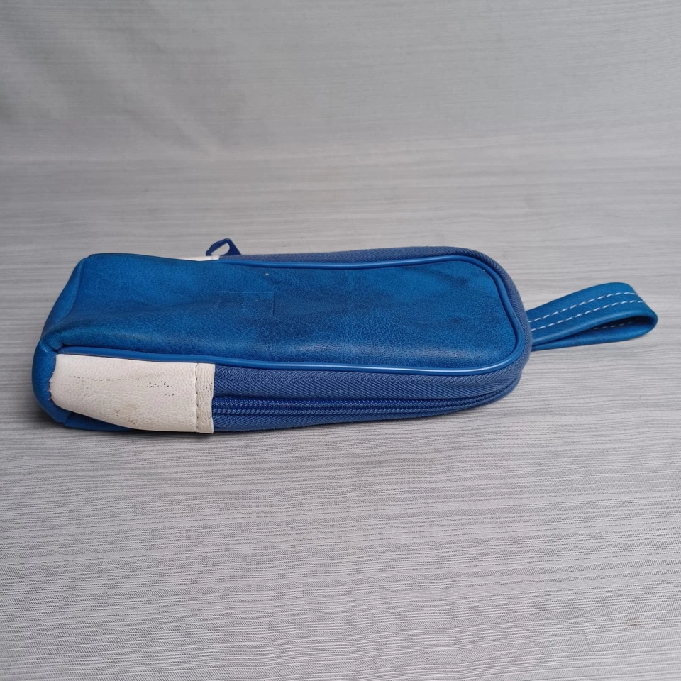Estuche para gafas Ray Bay vintage bolsa vinilo azul y blanco forrado de felpa cremallera hecho en EE. UU. Foto 4 de 4