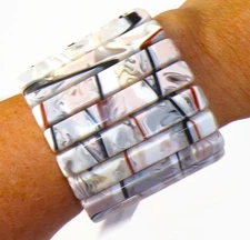 Sobral Yasmin Lagrima D'or Gray, White Cream Beads Artist Made Stretch Bracelet