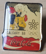 Calgary 1988 Mascot Coca Cola Goalie Hockey pin button Olympic Rings Logo Canada