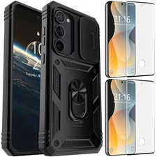 Black For Samsung S23 FE/Plus/Ultra Case Camera Lens Slide Cover Glass Protector