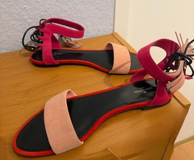 Louis Vuitton Flache Wildleder Sandalen Rot-Rosa Gr.40 Wunderschön   % original