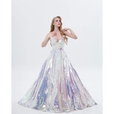 Dreamlike Shiny Iridescent Sequined Evening Dresses Strapless A-line Party Dress