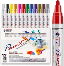 12 Paint Marker Colors Oil-Based Pens Never Fade Quick Dry Permanent Waterproof