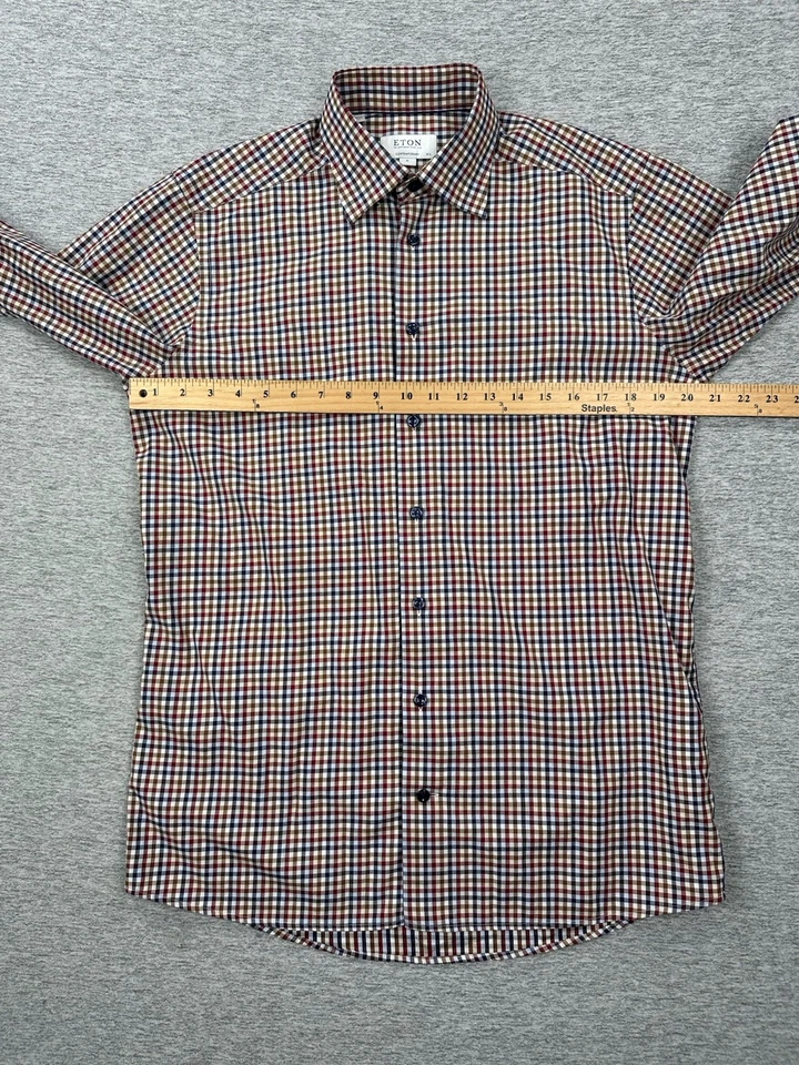 Camisa masculina Eton média 39/15,5 xadrez contemporânea manga longa botão cidade - Imagem 4 de 4