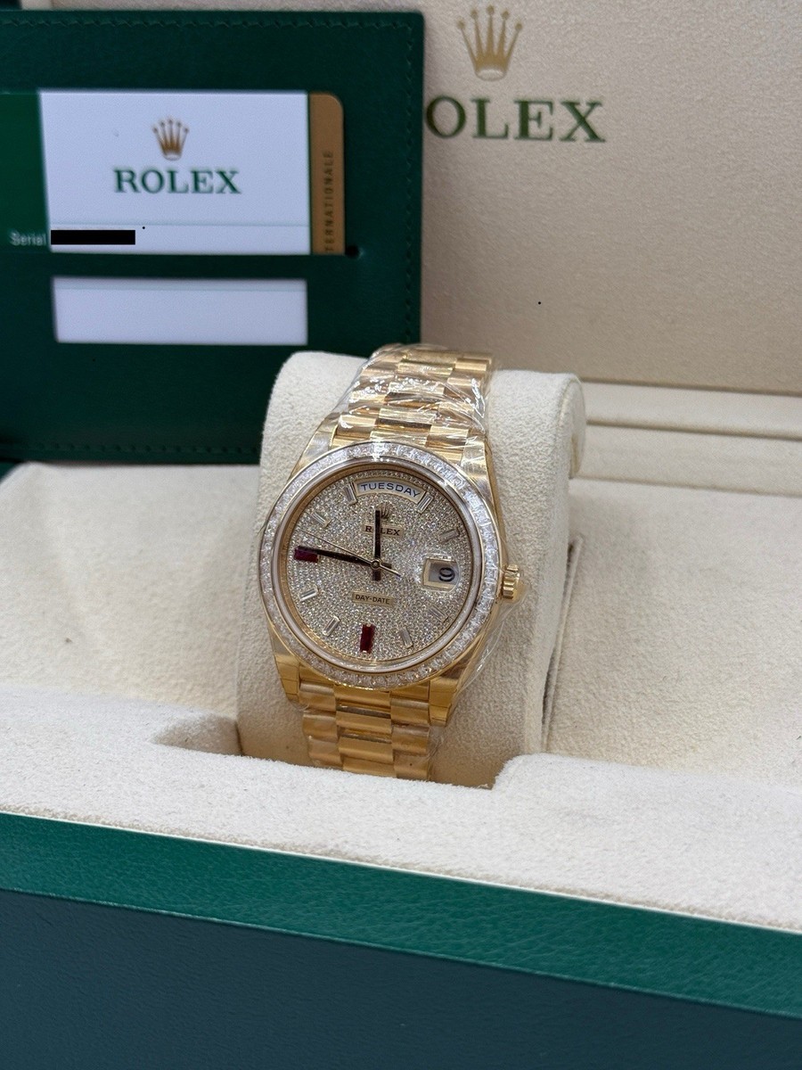 Yellow Gold Diamond Rolex Ruby Day Date Rolex Day-Date 18038