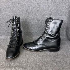 VTG Justin Kiltie Western Boots Womens 7.5 B Black Leather Lace Up Roper Granny