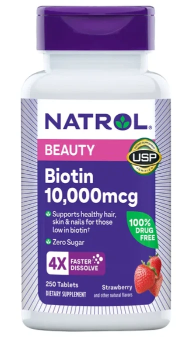 Natrol Biotina Disolución Rápida - Fresa 10.000 mcg 250 Tabs Foto 2 de 4