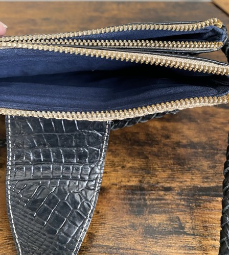 ¡Nuevo! Bandolera tejida Brahmin para mujer bolso de mano delgado beige y negro herrajes dorados - Imagen 11 de 17