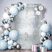 PartyDelight Sequin Wall Backdrop Silver Shiny Panels Shimmer Photography Pro...