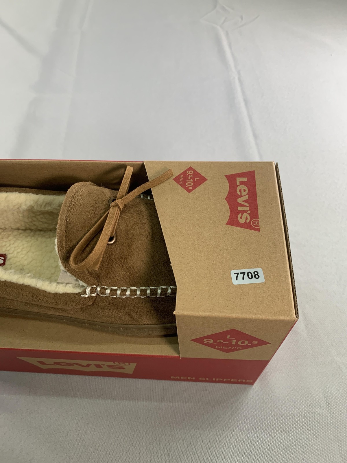 Levis Slippers Mens Size 10 Brown Moccasin Faux Fur Memory Foam House Shoes
