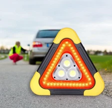 LED Emergency Roadside Warning Light – Flashing Safety Triangle w/ Solar Powered