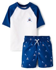 The Children's Place,Boys,Short Sleeve Rashguard and Swim Trunk, 2Piece Set,T...