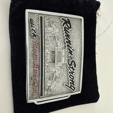 Vintage Snap-On Tools “Runnin’ Strong” Chrome on Brass Belt Buckle Made in USA