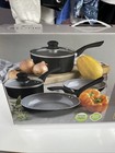 6 Piece Black Nonstick Cookware Set, Pots And Pans Set Non stick With Glass L...