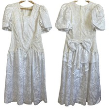 Vtg Scott McClintock Wedding Dress  Veil Puff Sleeve Drop Waist Ivory Size 4-6