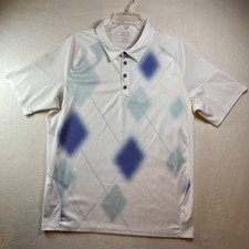 Oakley Men's XL Polo Shirt White/Blue Argyle, Hydrolix Performance, Golf/Tennis
