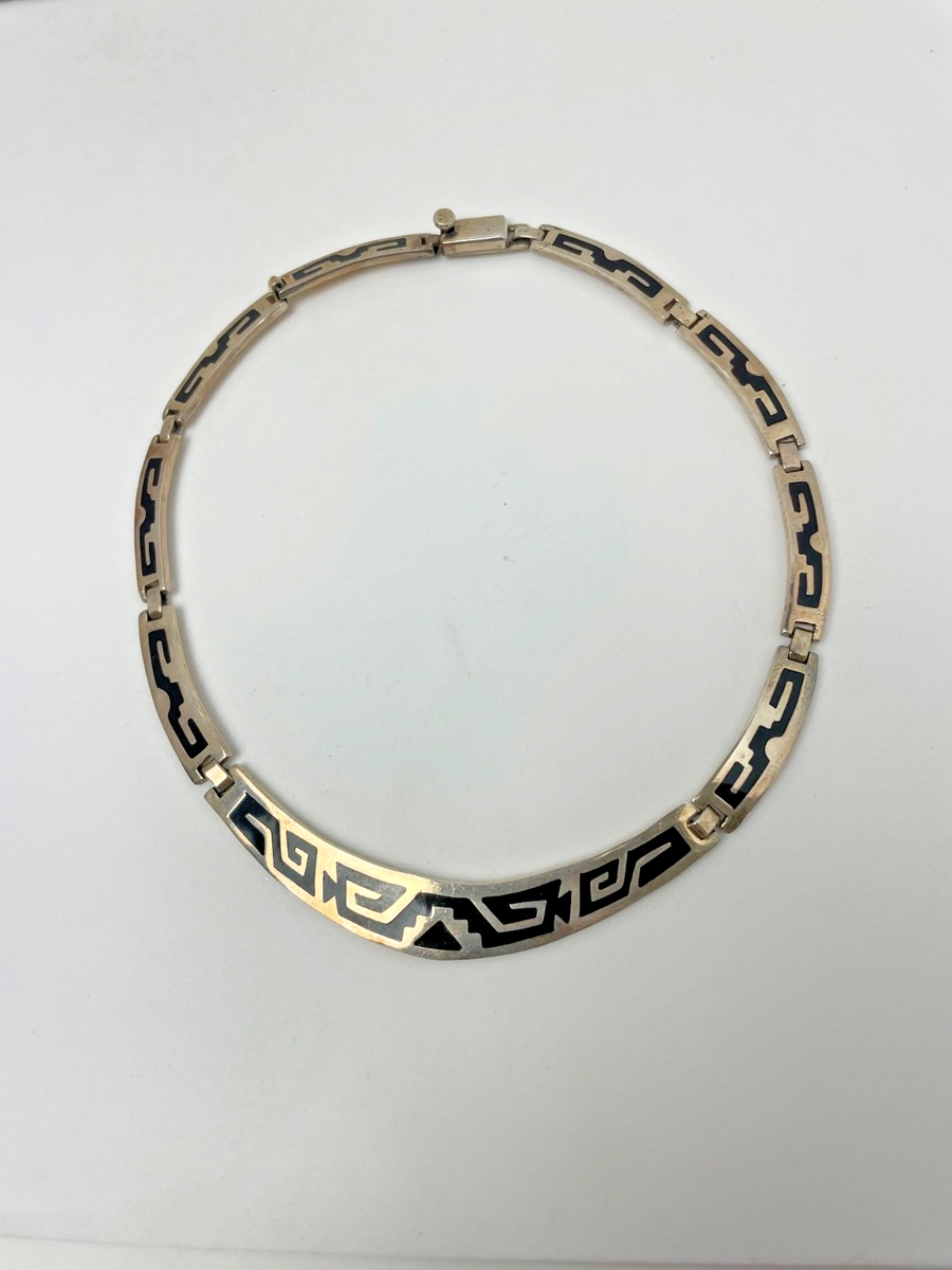 Vintage Sterling 925 Silver Mexico MM-199 Onyx Collar Necklace