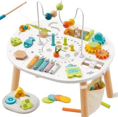 bean  Wooden Activity Table for 1 Year Old, 11-in-1 Montessori Learning Table wi