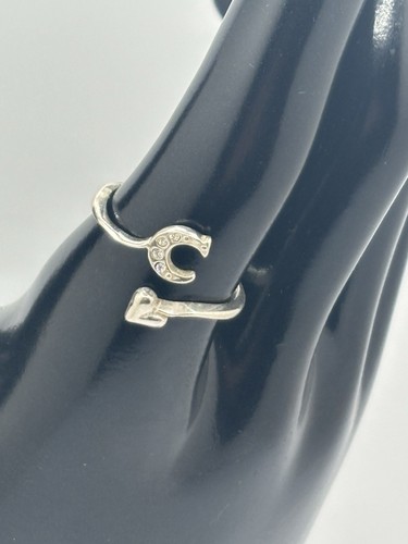 Vintage Sterling Silber 925 Halbmond Mond & Sterne Zirkonia Ring Größe 9 - Bild 9 von 12