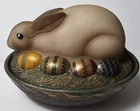 Fenton Easter Bunny Rabbit  on Nest Hand Painted Limited Edition Signed   5.5"
