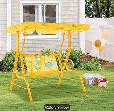 Kids Patio Swing, 2-Seater Swing Chair w/ Metal Stand & Adjustable Canopy