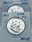 1963 P D Franklin Half Dollars BU Full Bell Lines  Cartwheel Luster Super Gems