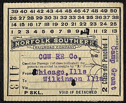 Norfolk Southern Railroad Ticket Chicago Wilkinson 1918 #4113 Scarce - 第 1/2 張圖片