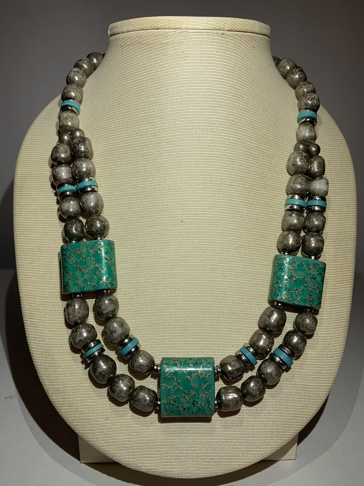 Handcrafted Oriental Ceramic Turquoise Beaded Nec… - image 4
