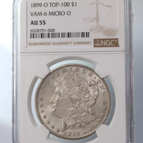 1899-O Morgan $1 TOP-100 VAM-6 Micro O NGC Certified AU55