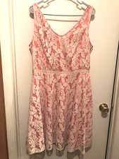 Lace Orange and Ivory Floral Dress Size 14 Fit & Flare Danny and Nicole Women's