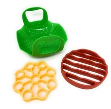 OXO Silicone Pressure Cooker Set 3 Piece Egg +Steamer+ Basket Cooking Rack