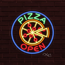 NEW "PIZZA OPEN" w/LOGO 26x26x1 INCH LED FLEX WINDOW/WALL INDOOR SIGN 31162