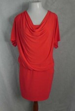 RONNIE NICOLE womens 14 Red Stretch Knit DRESS Blouson Short Sleeve Knee CL