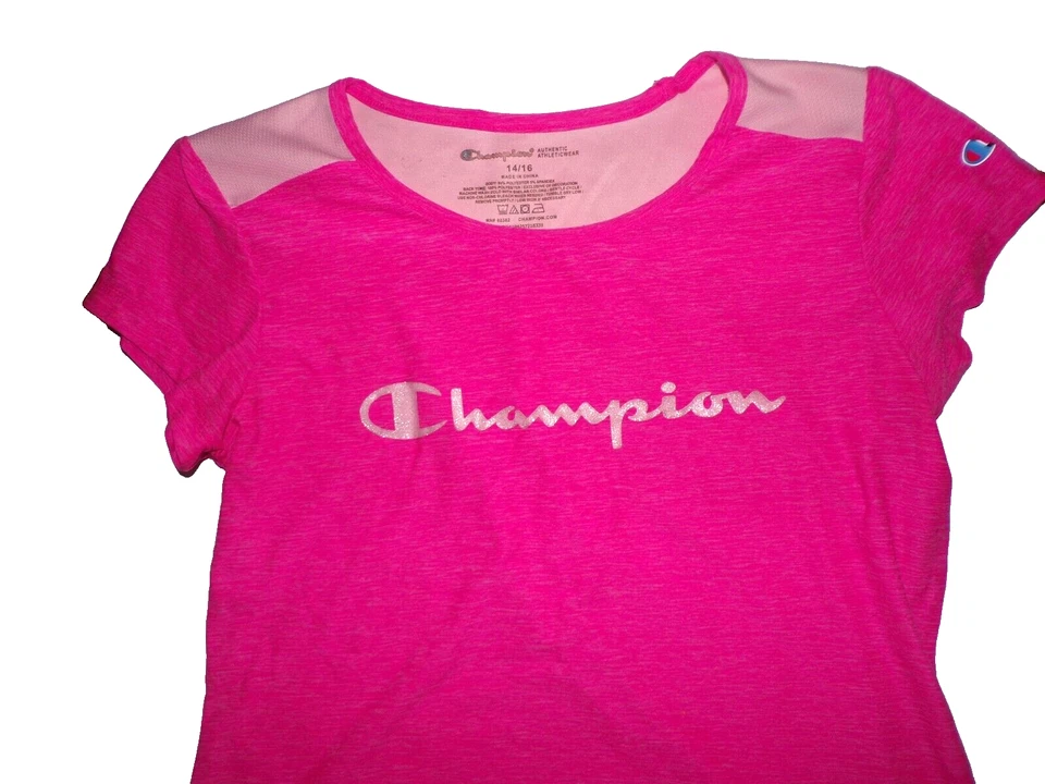 Champion metallic print athletics Girls Pink white fabric T-Shirt Size 14-16 R1 - Image 3 of 4