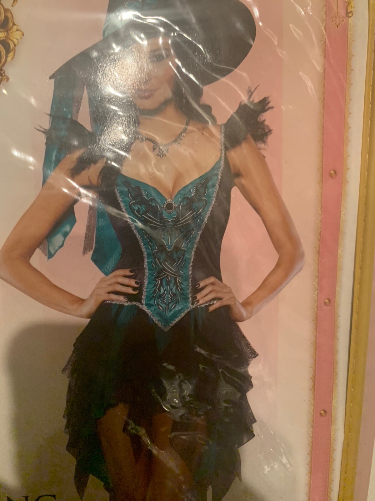 NWOT Sexy Enchanting Enchanted Witch Costume Black Teal Adult Size S Dress Hat