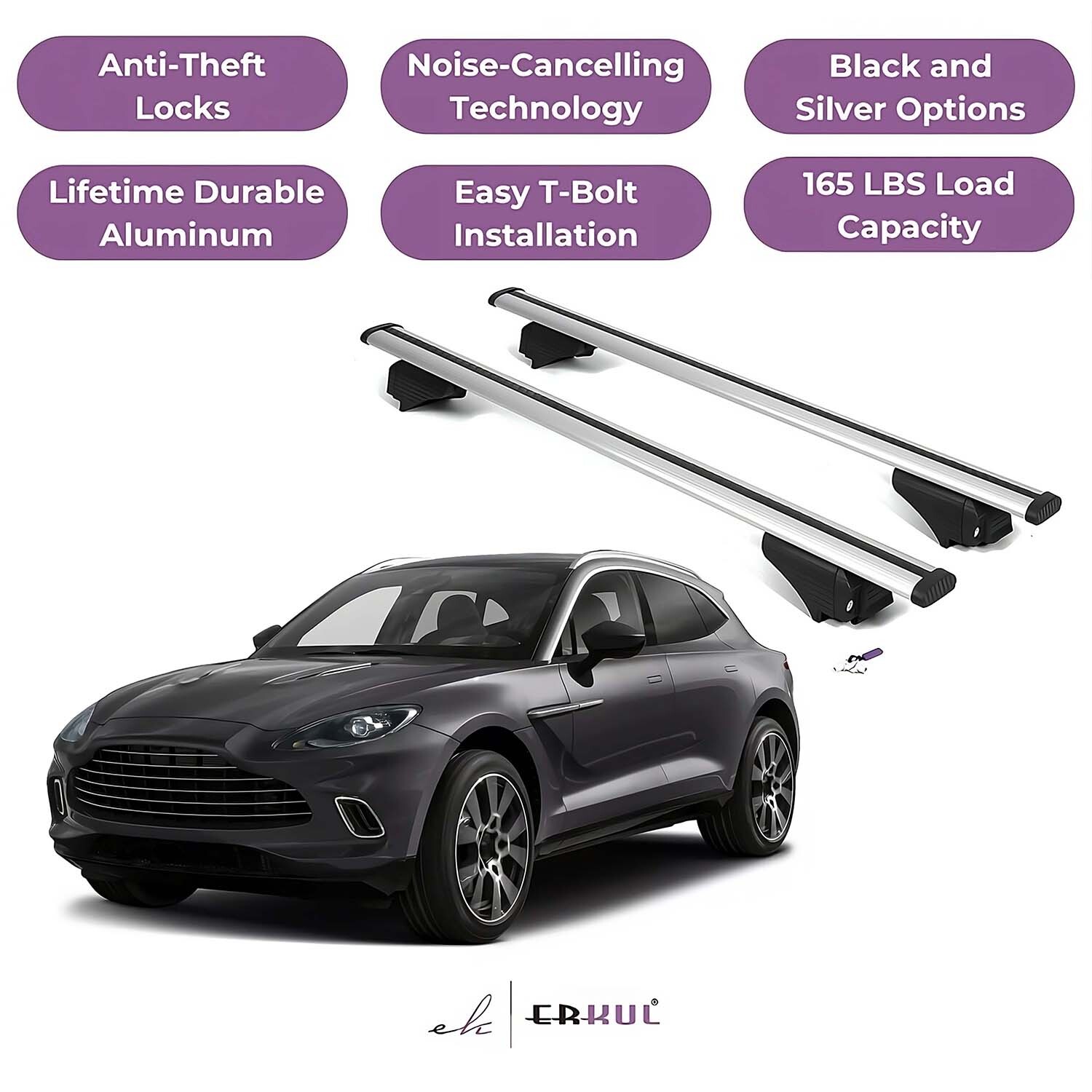 ERKUL Roofrack Cross Bars for Aston Martin DBX 2021-2026 with Flush Rails Silver