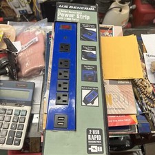 5 Outlet Magnetic Power Strip Metal Housing And 2 USB Ports Black