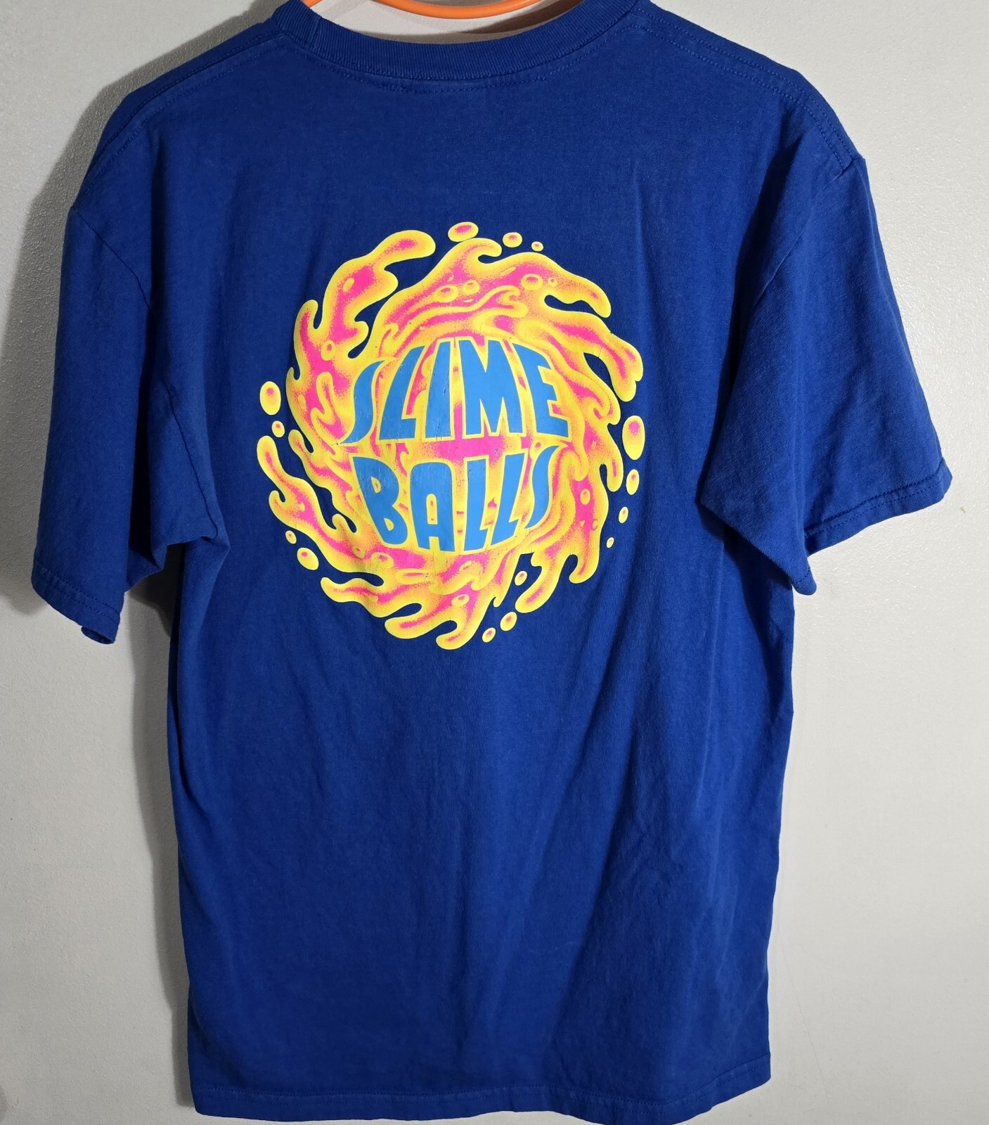 Santa Cruz Men's Blue Slime Balls Short Sleeve Oldschool Wheels T-Shirt Size M