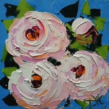 Peony Bouquet Painting Flowers Wall Art Impasto Oil Original Art 4x4"