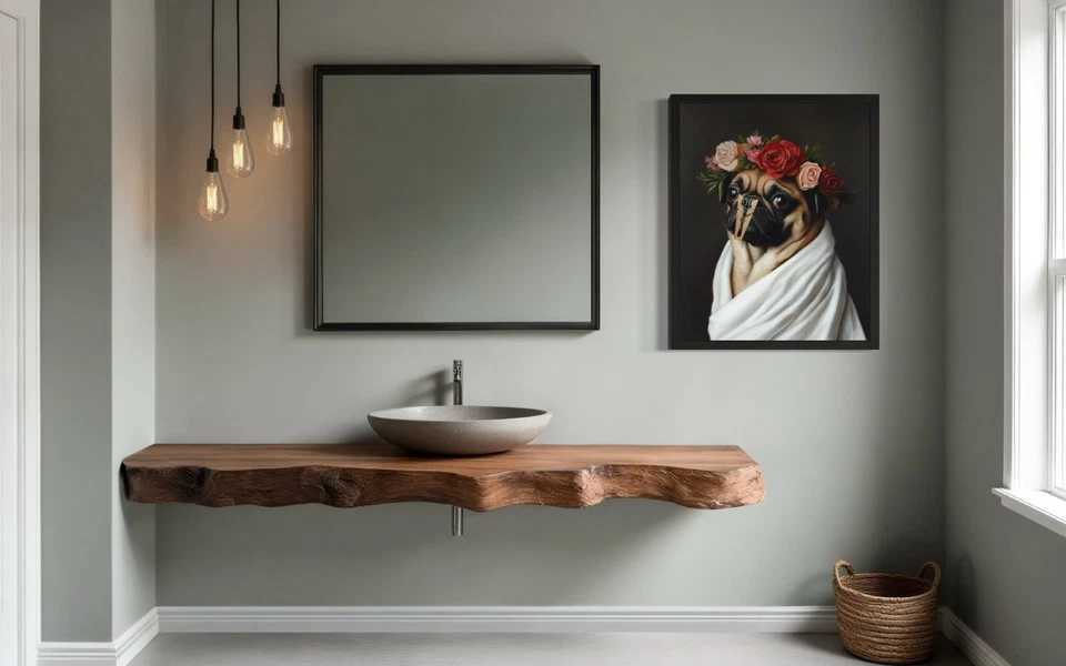 Pug Dog Funny Restroom Art Print Poster Wall Art Painting - Image 2 of 4