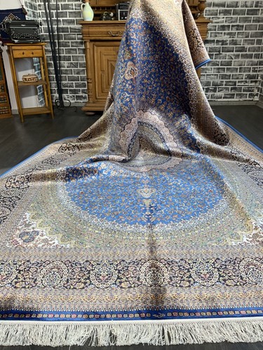 Tratidional Silk Rug, Blue Silk Rug, Oriental Silk Rug, Large Silk Rug, 7x10 Rug - Picture 10 of 16