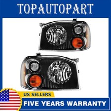 2x Left Right Black Headlights Assembly For 2001 2002-2004 Nissan Frontier