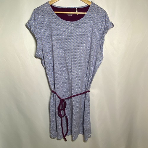 Calida Nightgown Short Cap Sleeve Belted Blue Wine Cotton/Modal Knee Length Sz L