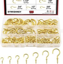 DYWISHKEY Cup Screw Hooks for Hanging 136PCS 7 Sizes Cup Hooks Kit Brass Plat...
