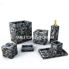 Black Mother of Pearl Stone Bathroom Set Handmade Luxury Bathroom Set Decoration
